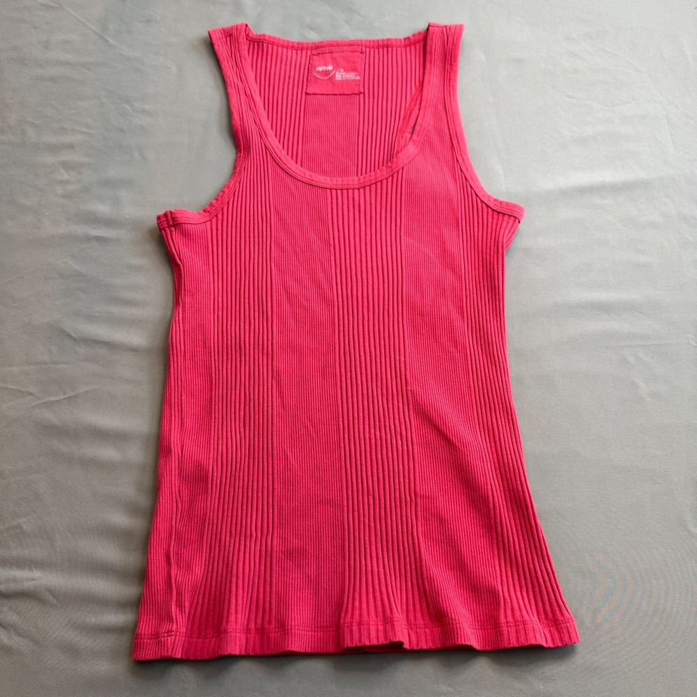 Aerie Ribbed Tank Top Women Large Raspberry Pink Scoop Neck Cotton Stretch Basic
